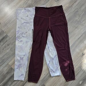 Two Pair Med Athleta 7/8 Leggings, Maroon High Rise Peekaboo, Elation Snow Dye